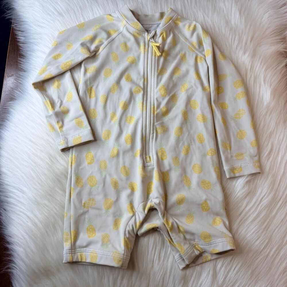Quince Pineapple Long Sleeve Zip-Up Rash Guard One-Piece Swimsuit Size 2T